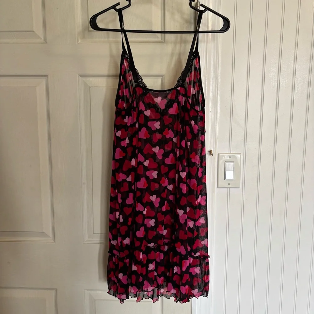 Cacique Lane Bryant Size 18/20 Mesh Heart Print Chemise Slip Lace neglige Y2k